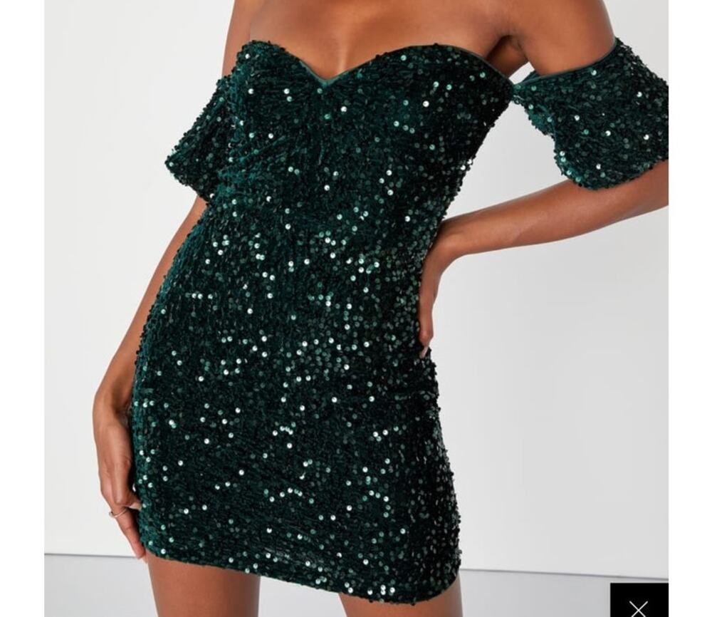 NWT Lulus Sz XL All Aglitter Emerald Green Sequin Off the Shoulder Mini Dress